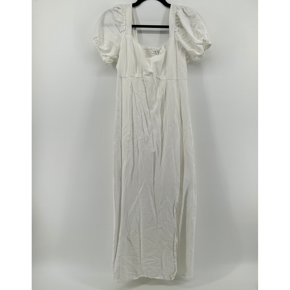 Primark White Linen Blend Puff Sleeve Maxi Dress 6‎ Cottagecore Minimal Coastal